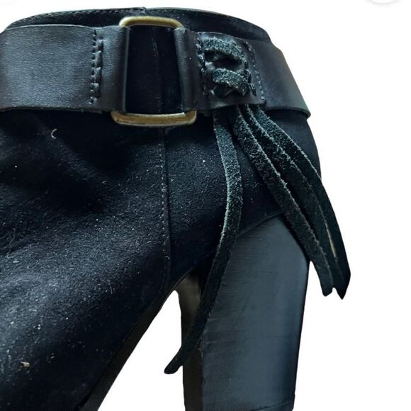 Kelsie black suede tassel fringe heeled black booties - Picture 4 of 4